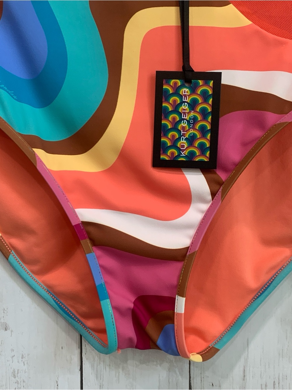 Kurt Geiger Kensington Cut Out Briefs Bikini Bottom Large Psychedelic High Waist - Picture 8 of 16